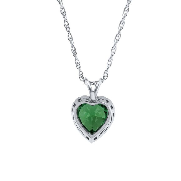 1.35 Ct Emerald & Lab-Created Diamond 925 Sterling Silver Heart Pendant Necklace - Picture 2 of 4
